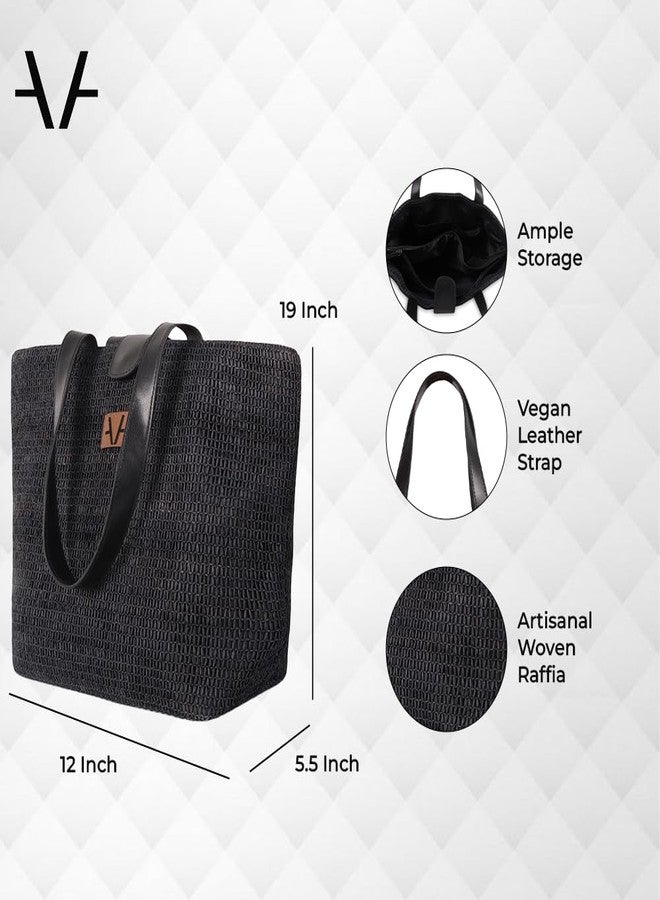 Avake Terra Tote Bag with Raffia and Vegan Leather Accents | Fits 14-Inch Laptop | Stylish & Durable | Lightweight Shoulder Bag for Work, Travel & Daily Use | Made in India - Image 3